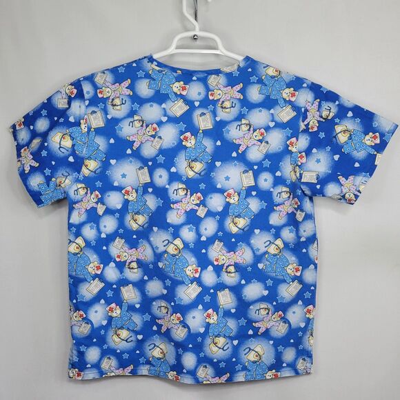 Friends of the Heart Scrubs top V neck nurse bears blue size small - Picture 2 of 7
